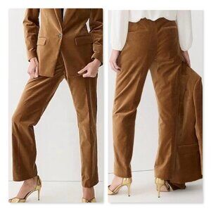J Crew Full Length Kate Straight Leg Pants Brown in Stretch Velvet Women's 8